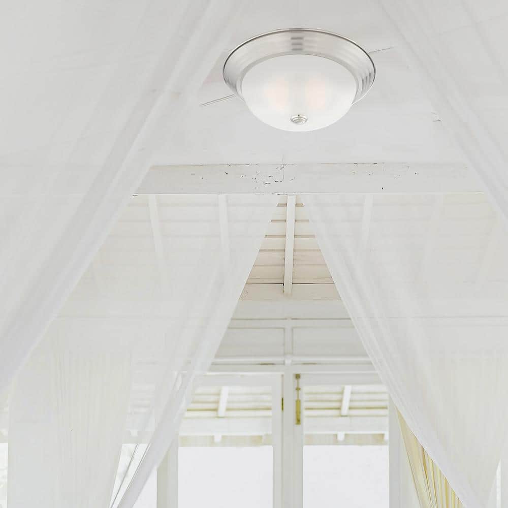 Elegant 11" Satin Platinum Flush Mount Ceiling Light with Etched Glass
