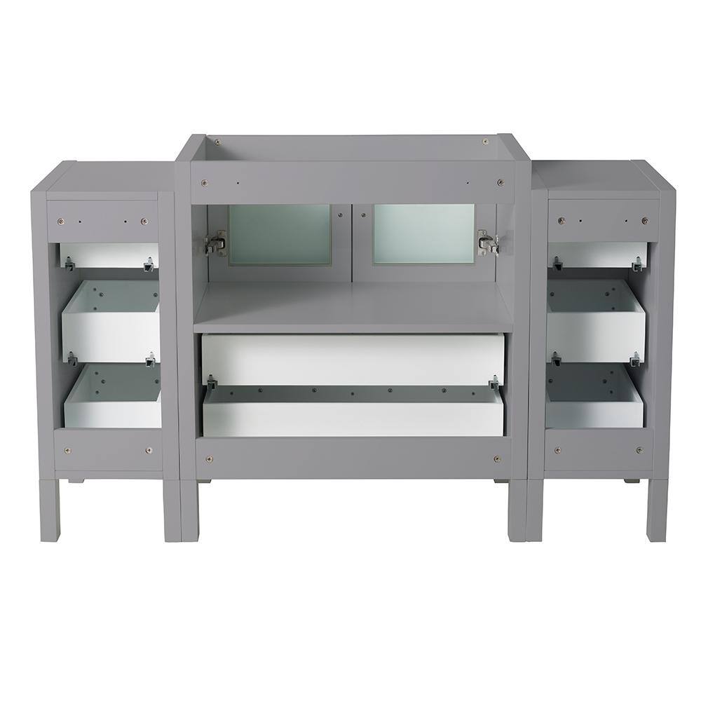 Gray Engineered Wood Modern Freestanding Vanity Base with Frosted Glass Doors