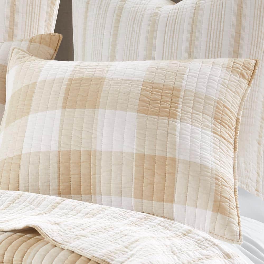 Taupe and Cream Cotton Reversible Full Quilt Set