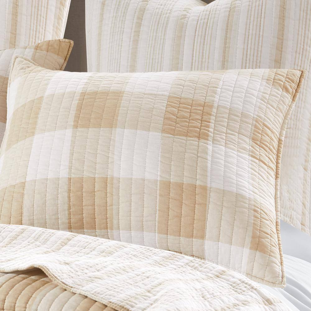 Camden Farmhouse Taupe and Cream Cotton King Quilt Set with Reversible Pattern