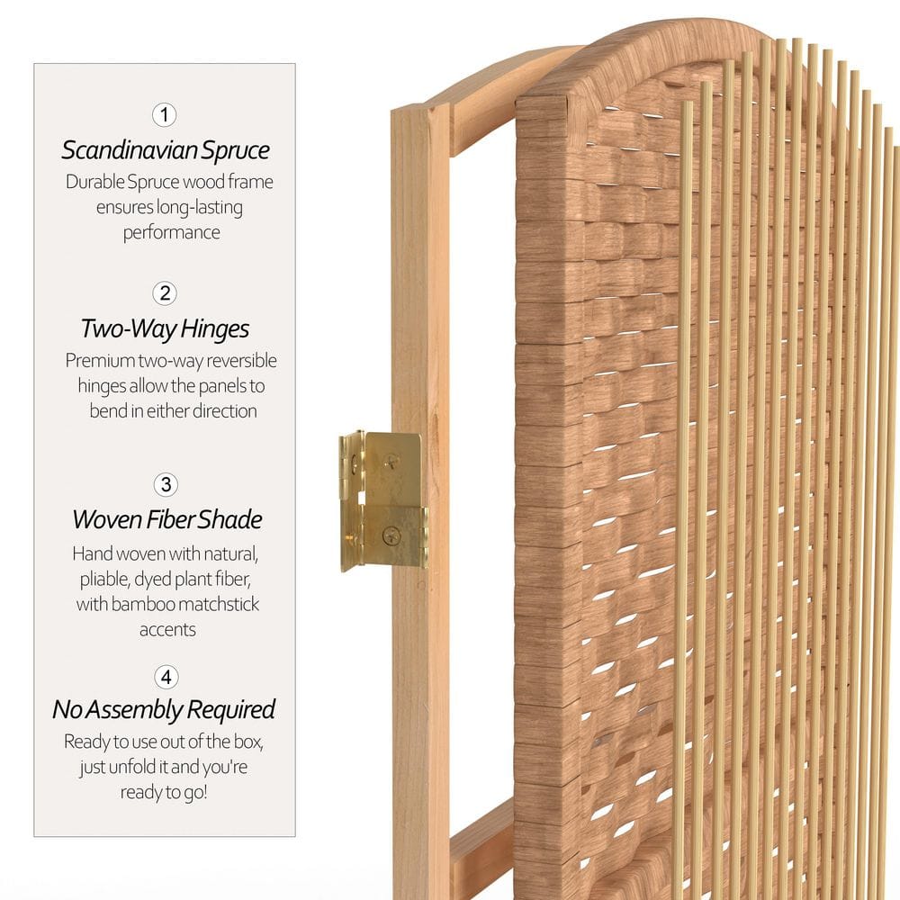 Natural Fiber 2 Ft Tall Folding Screen with 4 Panels
