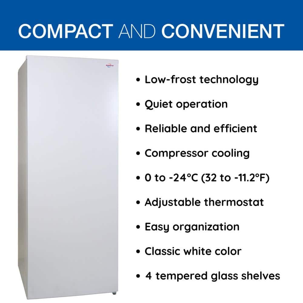 White Compact Upright Freezer with Glass Shelves, 7.0 cu ft