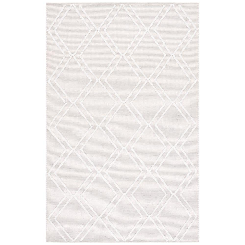 Light Grey and Ivory 6' x 9' Handmade Wool and Synthetic Area Rug