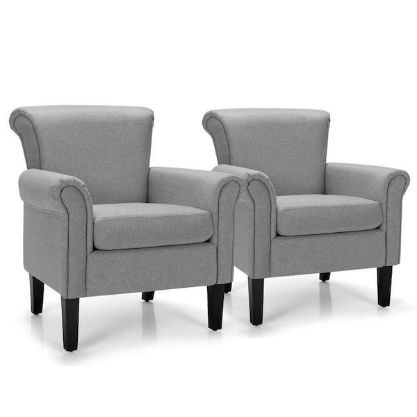 Costway Light Gray Upholstered Fabric Accent Chairs with Rubber Wood Legs (Set of 2)