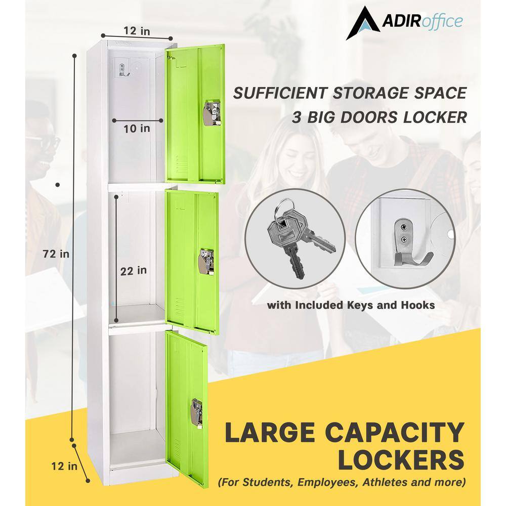 Green 72'' 3-Tier Steel Storage Locker with Key Lock