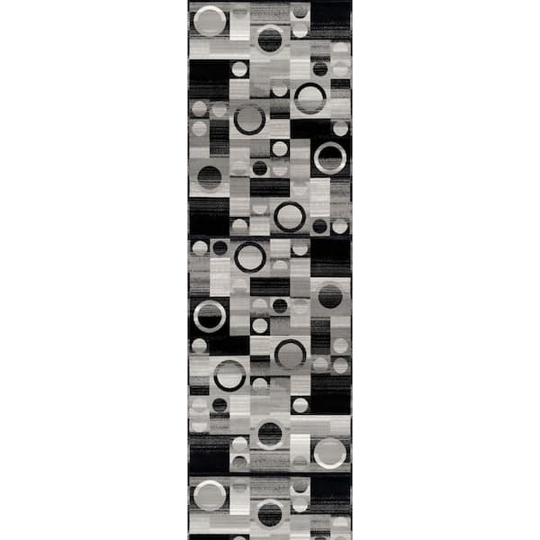 Montage, Black Grey, Checkered 2 ft. x 30 ft. Geometric Indoor Runner Rug