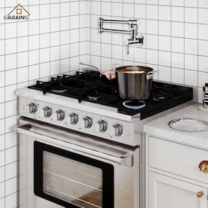 1.8 GPM Wall Mounted Mount Pot Filler Kitchen Faucetn with Folding Stretchable Double Joint Swing Arms in Chrome Plated