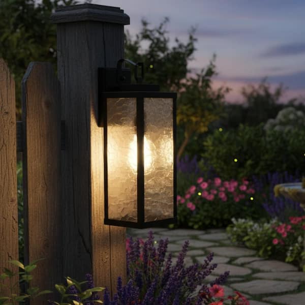 18 in.Black Water Glass Dusk to Dawn Lantern Outdoor Wall Sconce 2 Pack,Waterproof Anti-Rust Large Outdoor Light