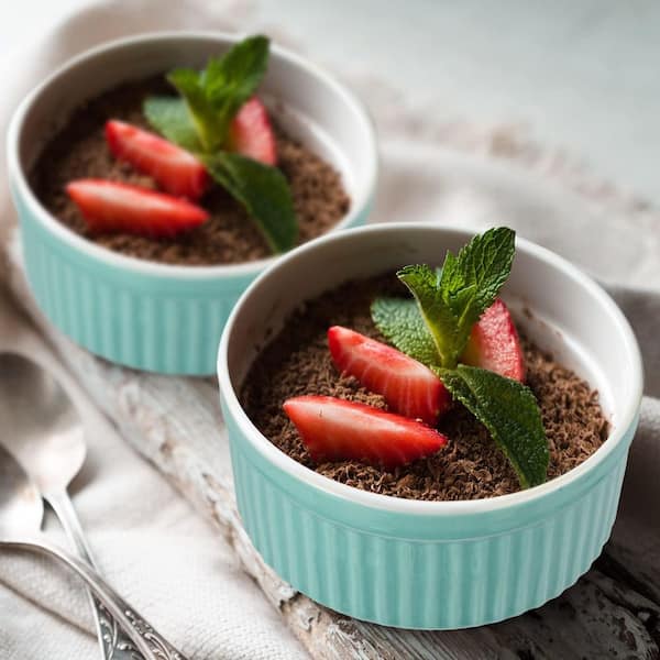 Porcelain Blue Ceramic Food Storage Ramekins Portion Cup Lid Oven Microwave Safe with Lids for 8 oz Cups 6-Pack