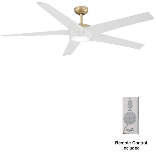 MINKA-AIRE Skymaster 65 in. Indoor Soft Brass Windmill Ceiling Fan with Warm White Integrated LED with Remote Included