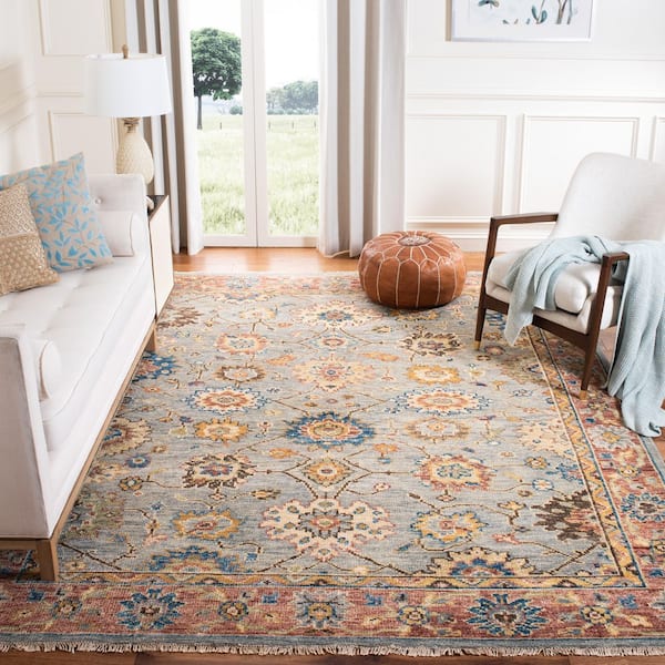 Samarkand 10 ft. x 14 ft. Gray/Red Ornate Border Area Rug