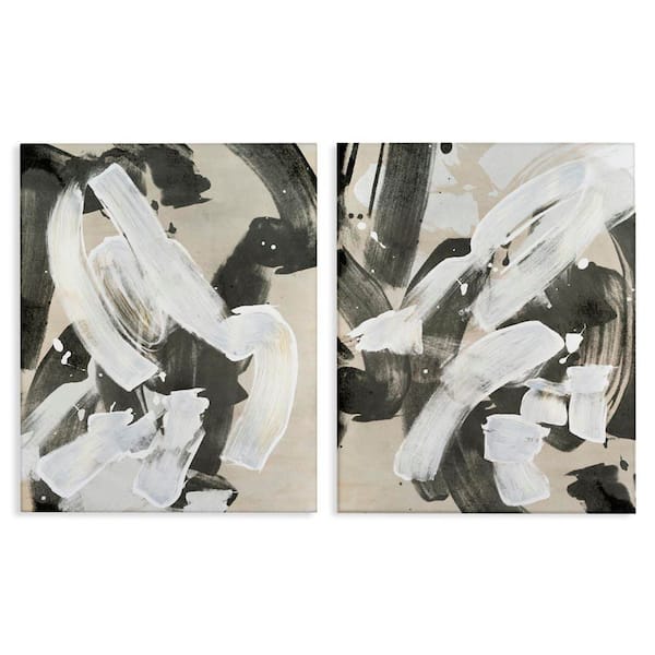 Neutral Paint Streaks by June Erica Vess 2 Pieces Unframed Abstract Graphic Art Print 30 in. x 24 in.