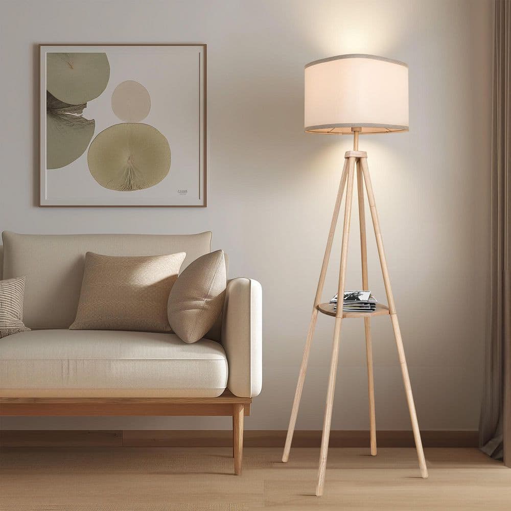Rottogoon 61.4 in. Wooden Tripod Farmhouse Standing Lamp with