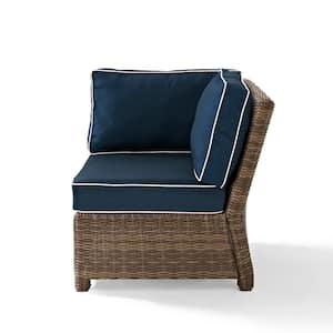 Bradenton Wicker Corner Outdoor Patio Sectional Chair With Navy Cushions
