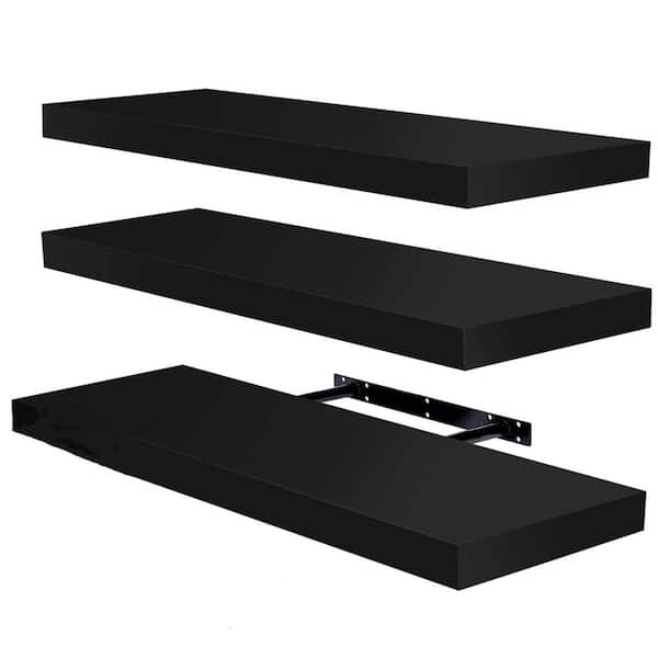 Unbranded 24 in. W x 9 in. D Black Decorative Wall Shelf, Wall Mounted Shelves(Set of 3)