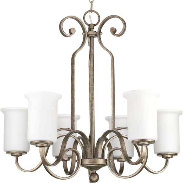 Progress Lighting Stroll Collection 6-Light Pebbles Chandelier with Shade with Opal Glass Shade
