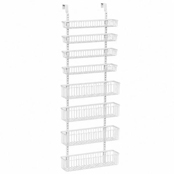 White Over The Door Pantry Organizer, Pantry Organization and Storage, Metal Hanging Spice Rack Shelves Door