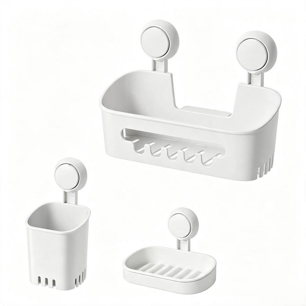 Sturdy Bionic Suction Cup NoDrill Removable Shower Caddy Organizer Set with Soap and Toothbrush Holders in White price history on PriceWatchPro