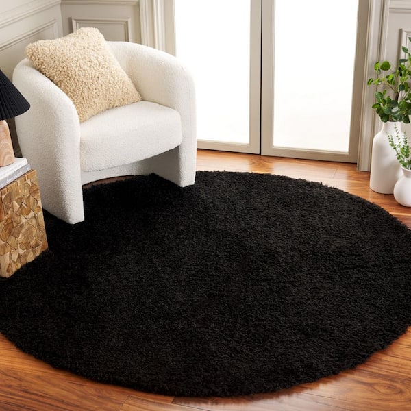 Lindsay Shag 7 ft. x 7 ft. Black Modern Solid Round Area Rug
