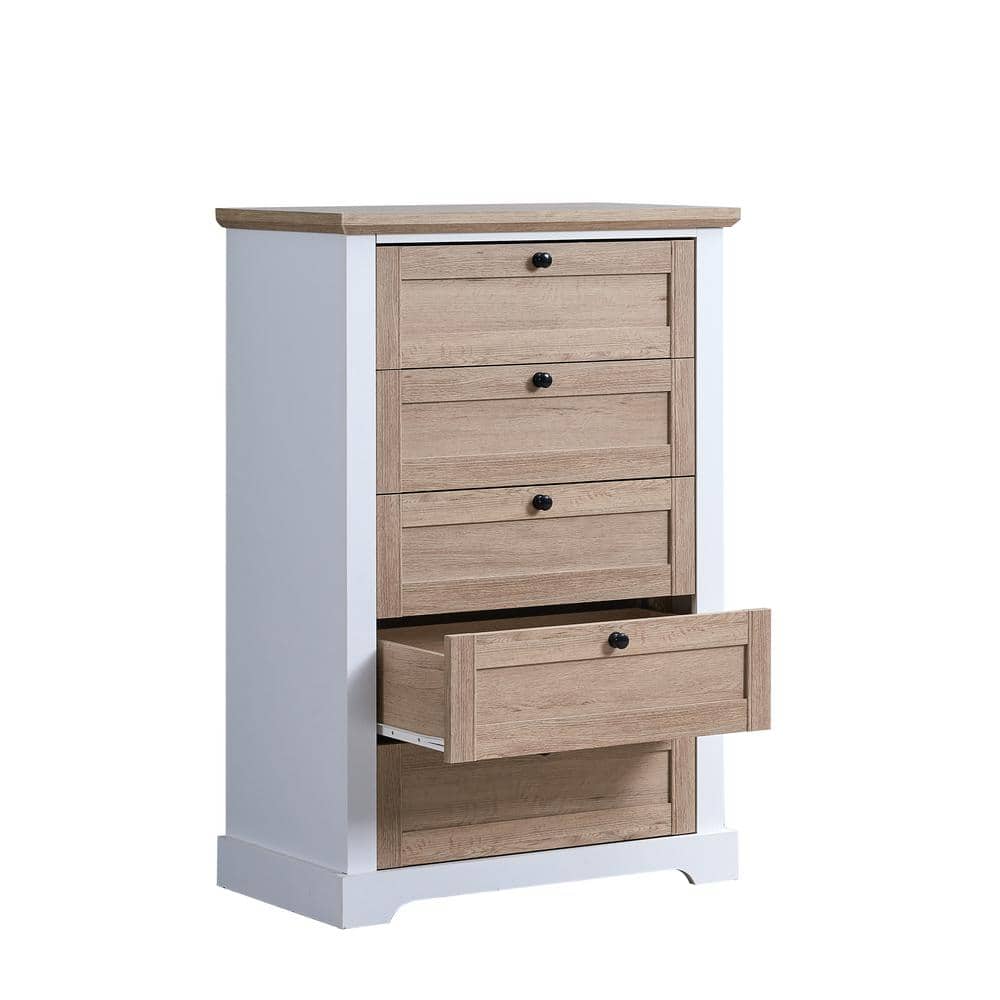28.5 in. W x 15.7 in. D x 42.5 in. H Brown and White Linen Cabinet with 5 D