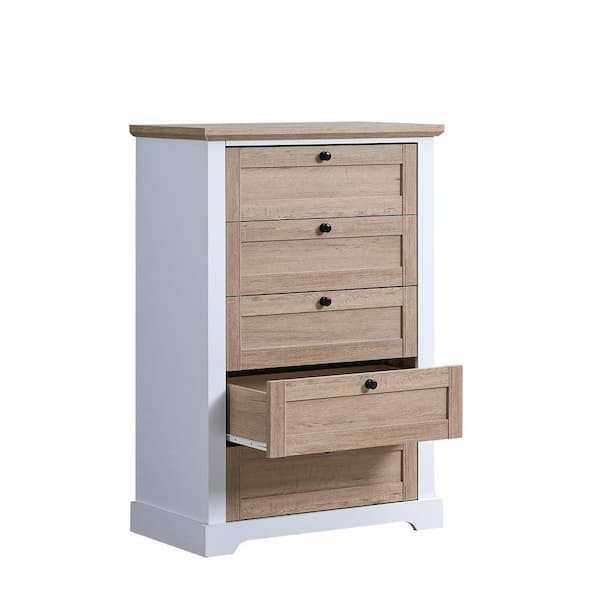 Unbranded 28.5 in. W x 15.7 in. D x 42.5 in. H Brown and White Linen Cabinet with 5 Drawers for Bedroom Clothes Organizer Tool