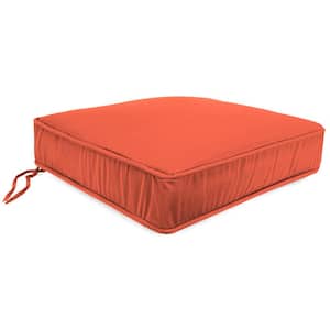 Sunbrella 22.5 in. x 21.5 in. Melon Orange Solid Rectangular Boxed Edge Outdoor Deep Seat Cushion with Ties and Welt