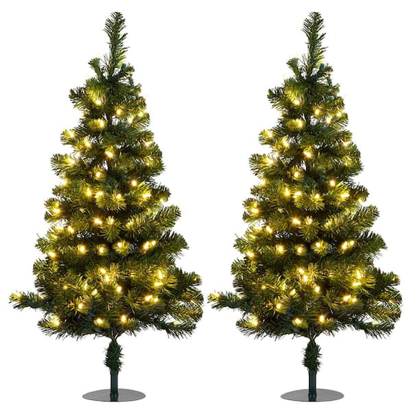 HoliScapes 3 ft. Tall White LED Lighted Pathway Christmas Trees, A/C Powered (2-Pack)