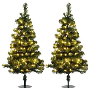 3 ft. Tall White LED Lighted Pathway Christmas Trees, Battery Powered (2-Pack)