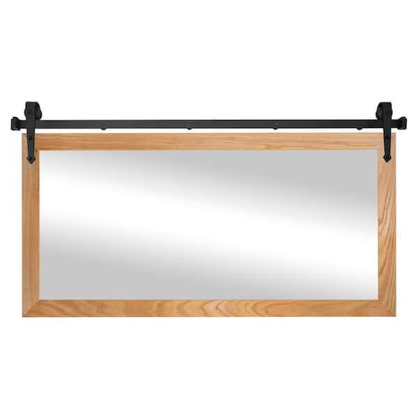 (58 in. W x 33 in. H) Natural Ozark Hardwood Mirror with Steel Barn Door Rail