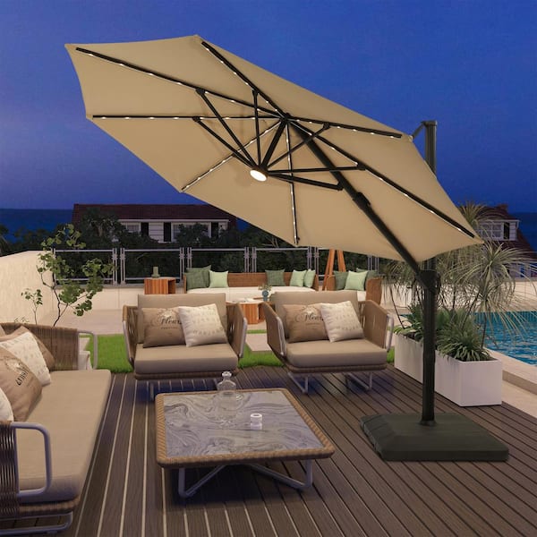 casainc patio umbrella CASAINC 11 ft. Solar Tube Light-Emitting Diode Outdoor Hanging Aluminum Cantilever Patio Umbrella in Beige