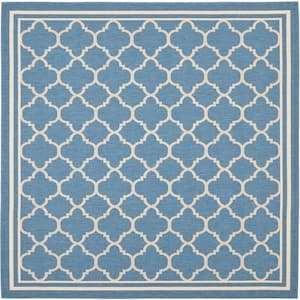 Courtyard Blue/Beige 5 ft. x 5 ft. Square Geometric Indoor/Outdoor Patio  Area Rug