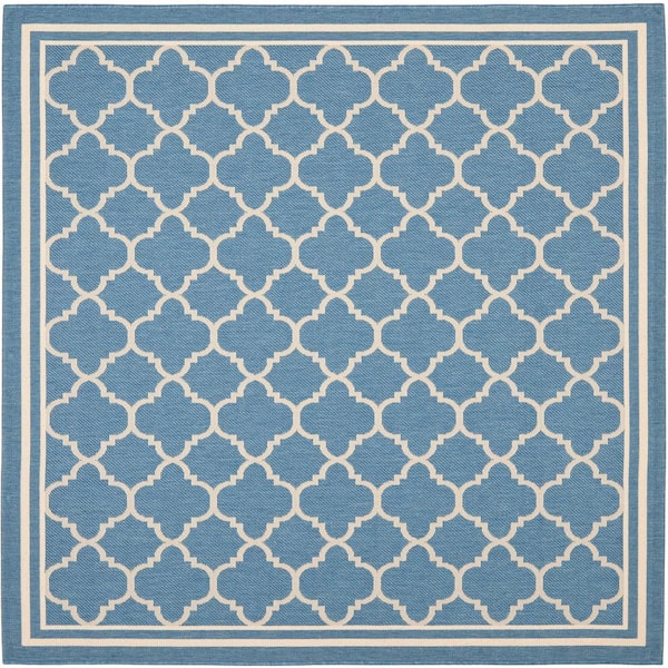 SAFAVIEH Courtyard Blue/Beige 8 ft. x 8 ft. Square Geometric Indoor/Outdoor Patio  Area Rug