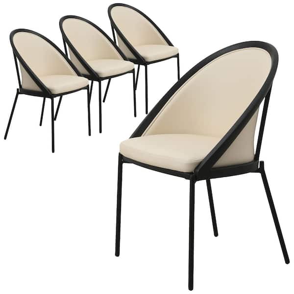 Leisuremod Dining Chair Upholstered Vinyl with Curved Back and Stainless Steel Legs Urbane Collection (Set of 4) (Taupe)