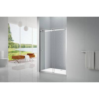 Primo 60 in. L x 36 in. W x 72 in. H Alcove Shower Kit with Sliding Frameless Shower Door in Chrome and Shower Pan