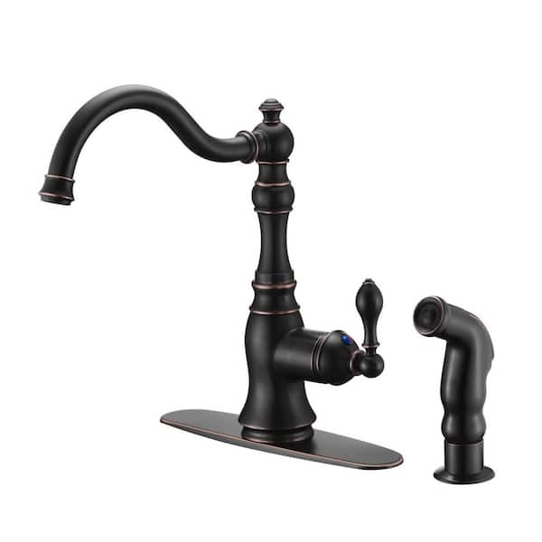Ultra Faucets Single-Handle Standard Kitchen Faucet with Side Sprayer in Rust and Spot Resist in Oil Rubbed Bronze
