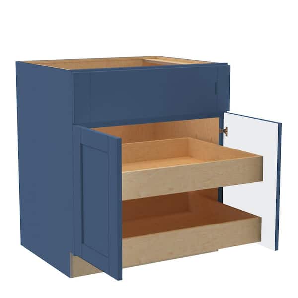 Home Decorators Collection Washington Vessel Blue Plywood Shaker Assembled Base Kitchen Cabinet FH 2 ROT Soft Close 30 in W x 24 in D x 34.5 in H