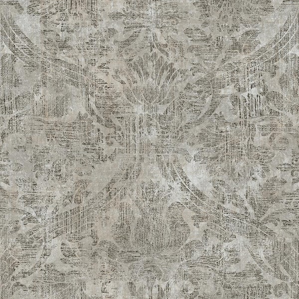 Warner Abigail Grey Damask Grey Wallpaper Sample