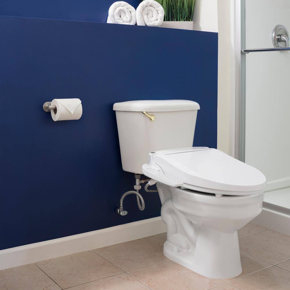White Elongated Sidearm Bidet Seat with Warm Air Dryer