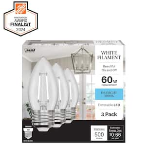 60-Watt Equivalent B10 E26 Base Dim White Filament Clear Glass Chandelier LED Light Bulb Daylight 5000K (3-Pack)