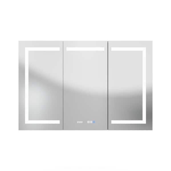 48 in. W x 32 in. H Rectangular Aluminum Medicine Cabinet with Mirror and Outlet and Light