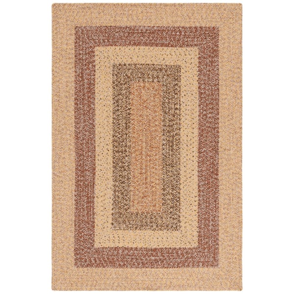 Braided Beige/Brown 2 ft. x 3 ft. Machine Washable Solid Striped Border Area Rug