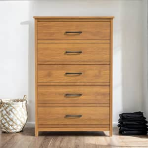 Kellie 5 Drawer Amber Walnut Chest of Drawer (47.1 in. H x 31.5 in. W x 15.7 in. D)