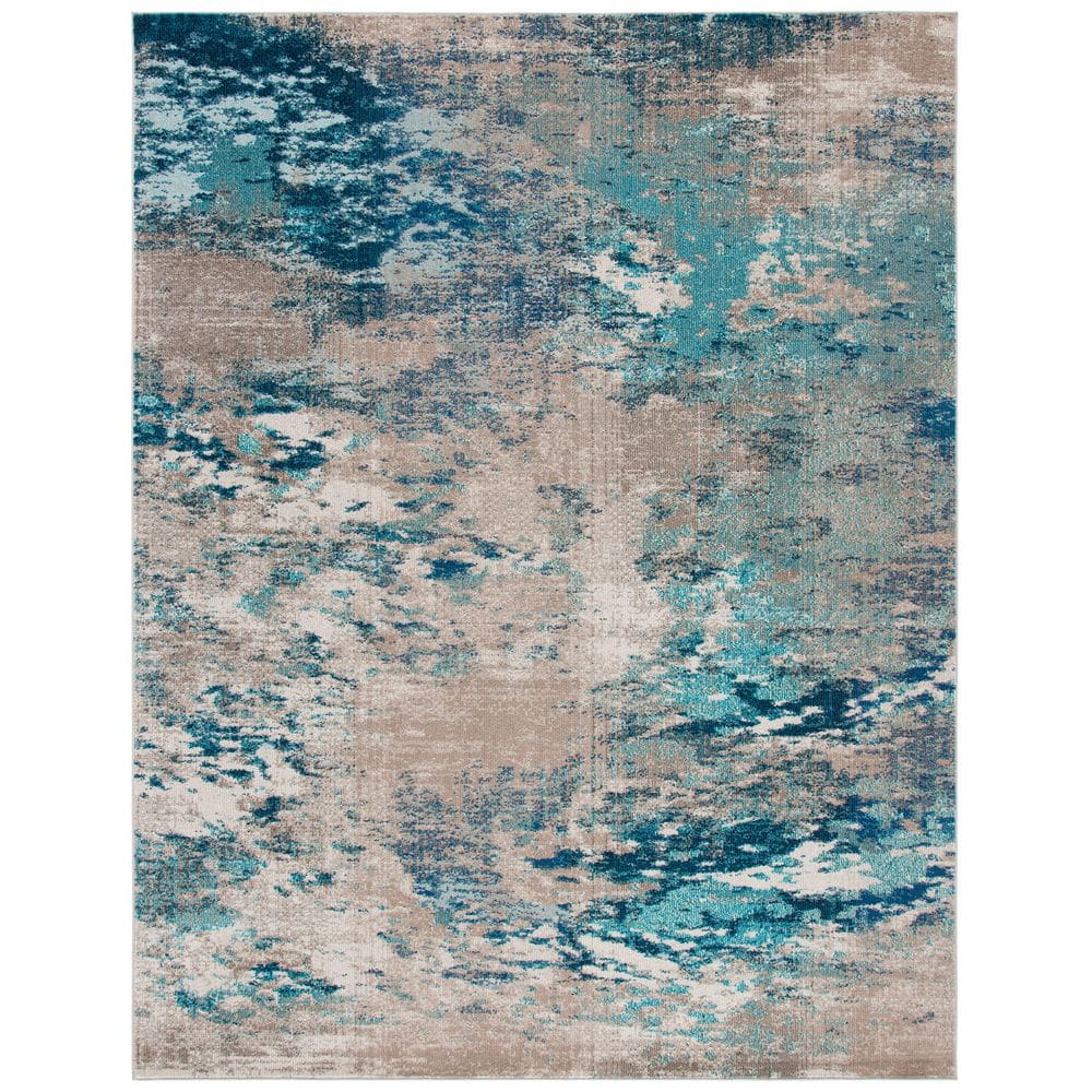 Modern Boho Abstract Blue/Grey Synthetic Area Rug, 10' x 14'