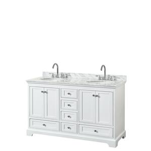 Deborah 60 in. Double Bathroom Vanity in White with Marble Vanity Top in White Carrara with White Basins