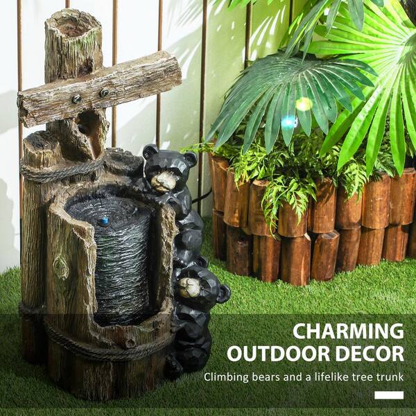 thumbnail interactive-video image 1 of Outsunny 40" Tall Outdoor Water Fountain With LED Lights - Adjustable Flow, Brown Steel 1 of 13