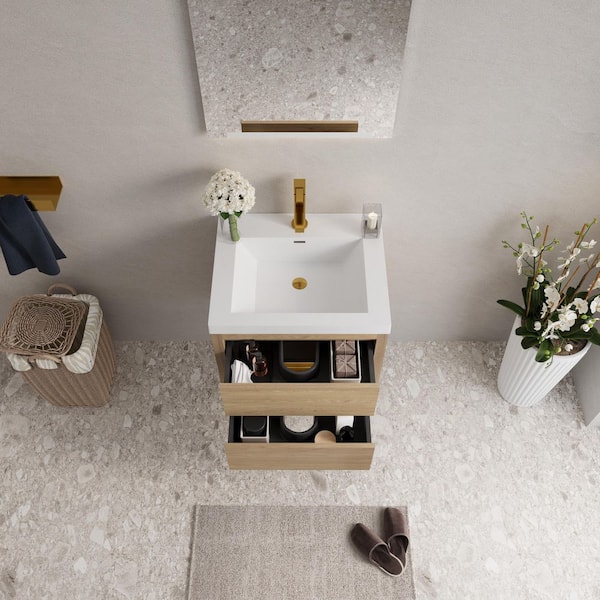 FAMYYT 24 in. W Single Sink Floating Natural Oak Bath Vanity with