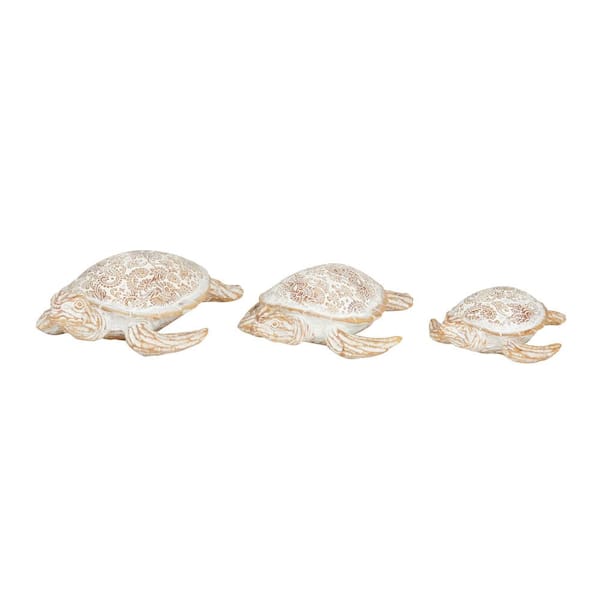 Litton Lane Beige Polystone Turtle Sculpture (Set of 3)