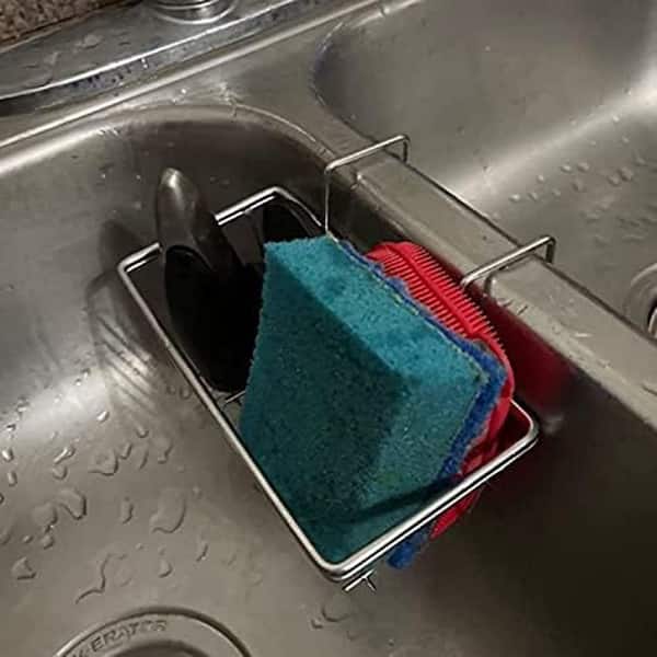 Stainless Steel Kitchen Sink Sponge Holder Caddy Organizer with Fast Draining Design for Brushes Soap Towels