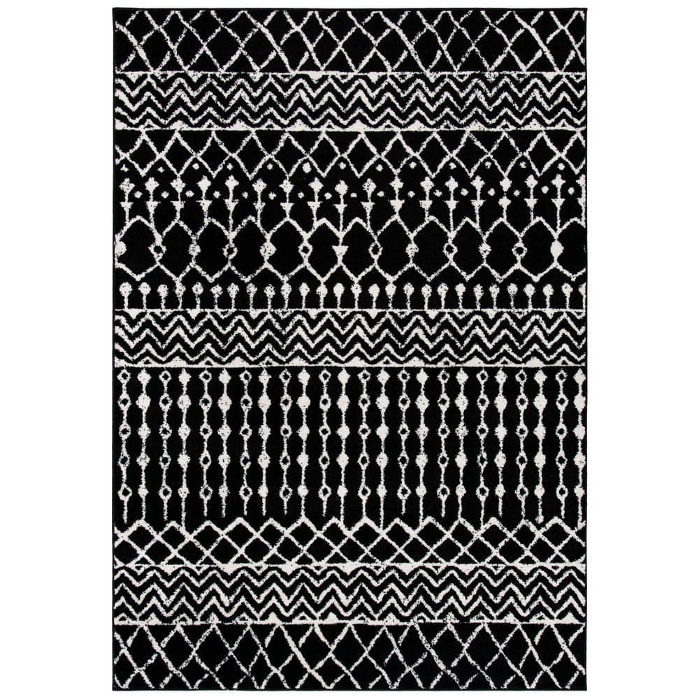 Black and Ivory Moroccan Geometric 6' x 9' Area Rug