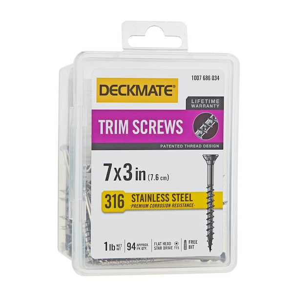 DECKMATE Marine Grade Stainless Steel #7 X 3 in. Wood Trim Screw 1lb (Approximately 94 Pieces)